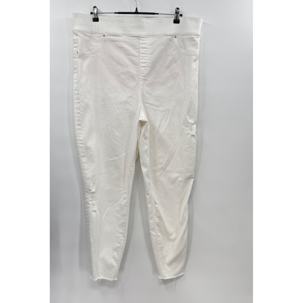 SPANX White Distressed Ripped Frayed Hem Pull On Denim Jeans Size 3XTG